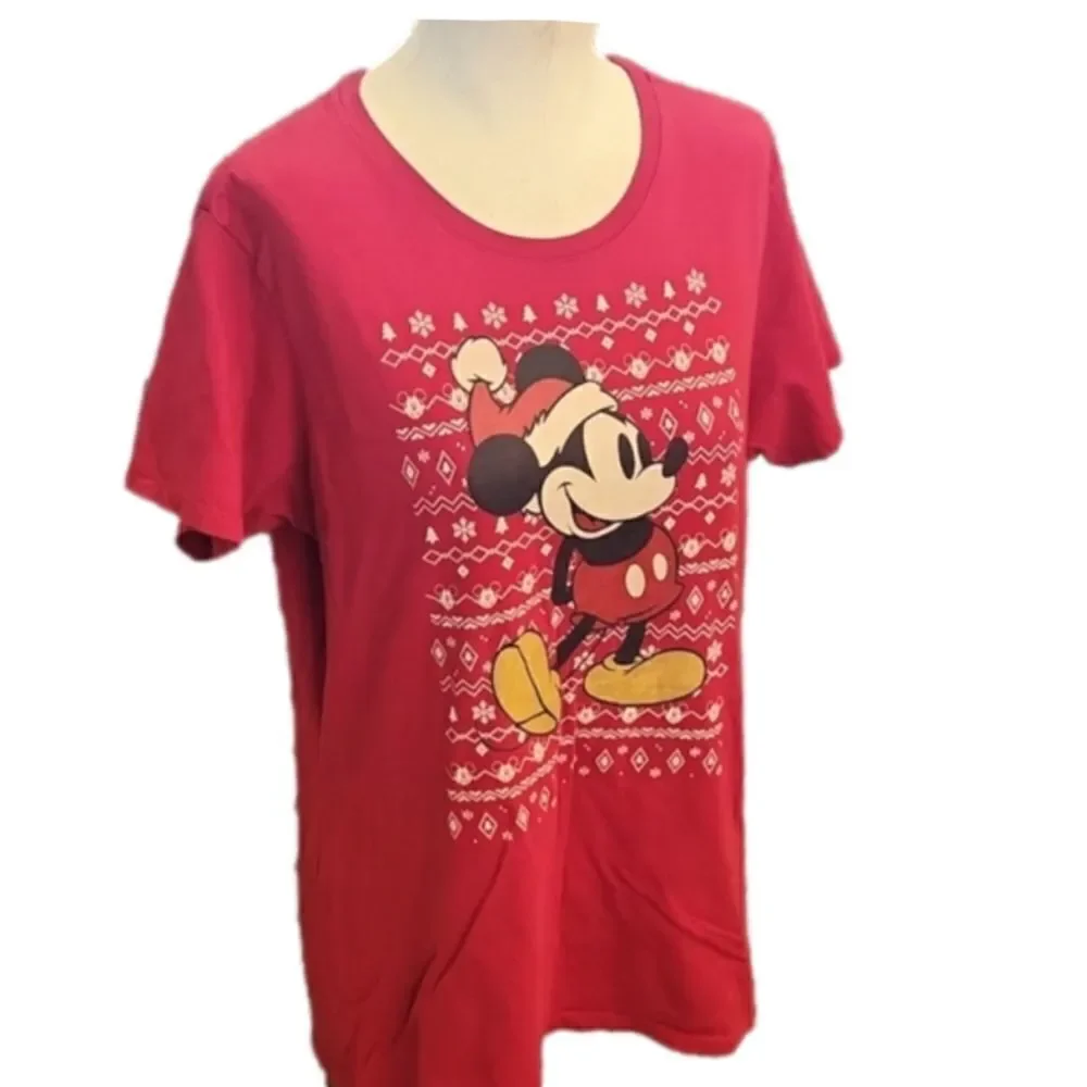 Mens Mickey Mouse Red Christmas Tee By Disney Size XL. - Picture 2 of 13